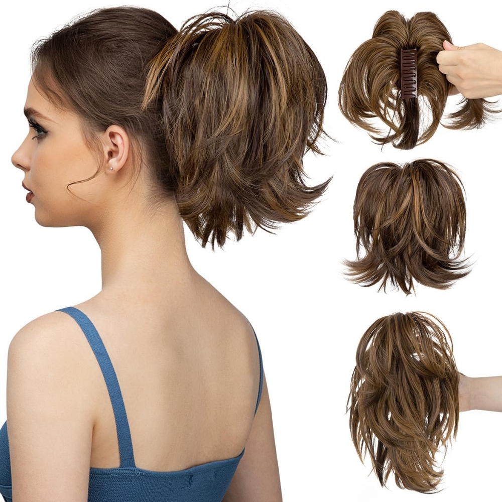 HAIR Claw Clip Short‎ Ponytail Hair Extensions Bendable Messy Golden Blonde